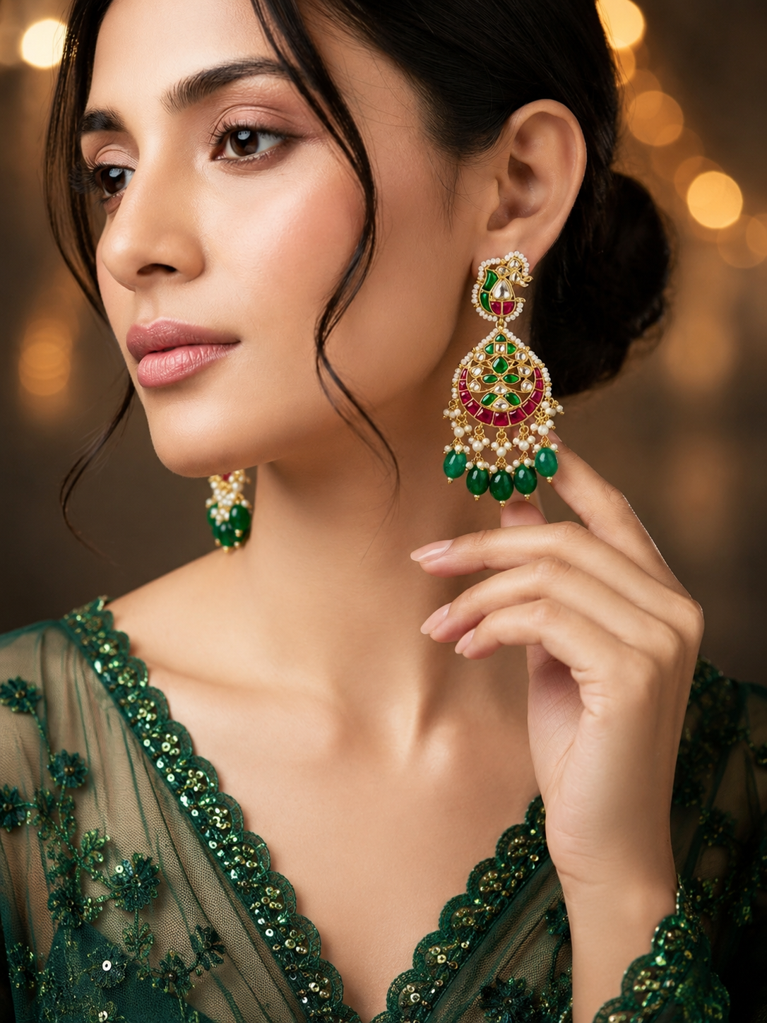 Elegant Peacock Motif Chandbali Earrings