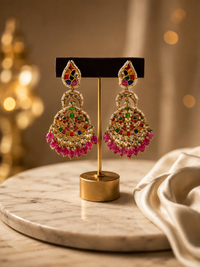 Regal Navratna Multi-Color Chandbali Earrings