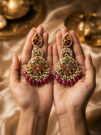 Regal Navratna Multi-Color Chandbali Earrings