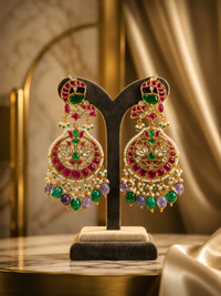 Royal Meenakari Emerald & Ruby Chandbali Earrings