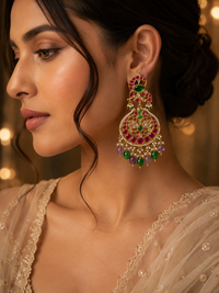Royal Meenakari Emerald & Ruby Chandbali Earrings