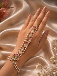 Royal Meenakari Pearl Jadau Ring Bracelet (2 Pcs)