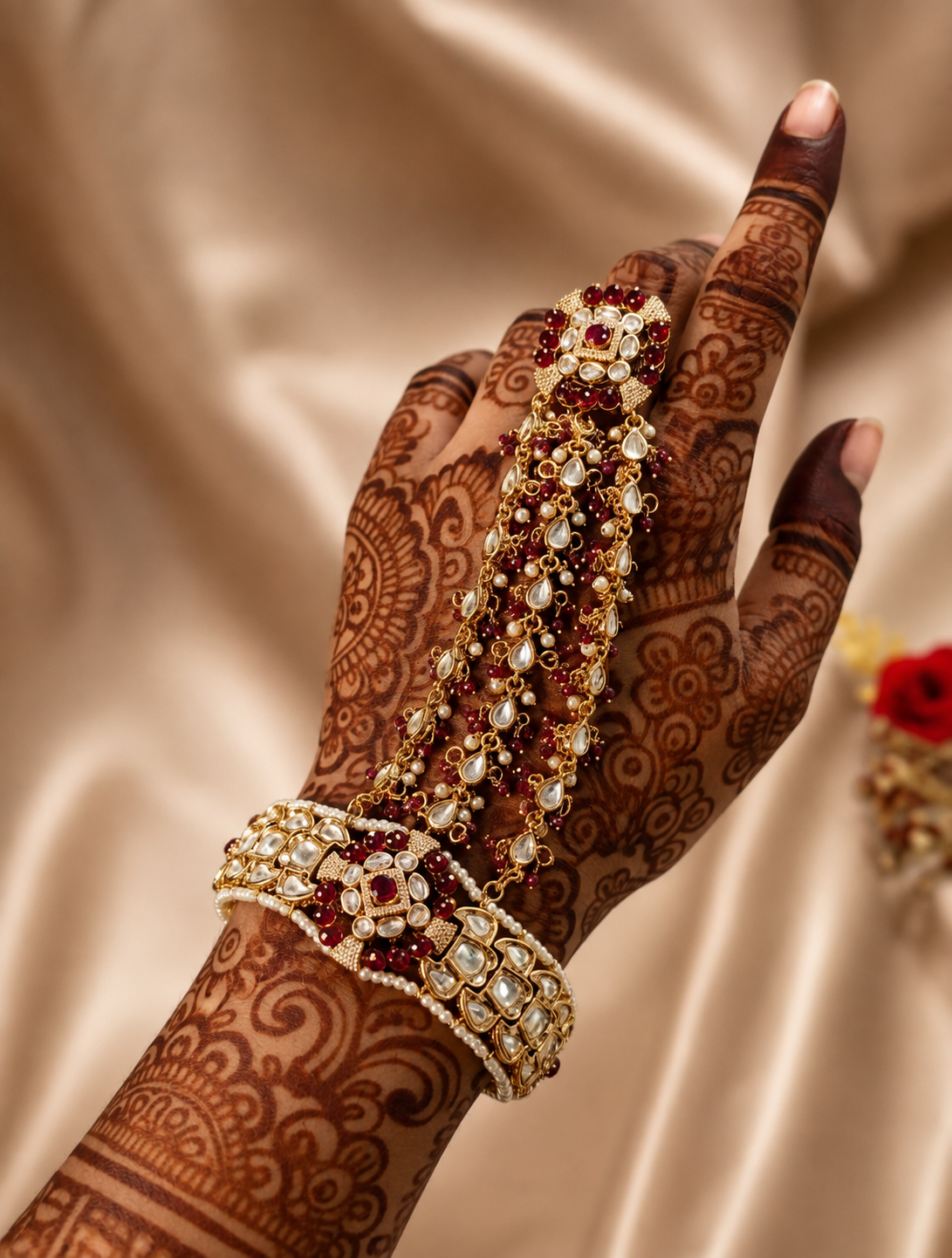 Royal Ruby Kundan Hathphool (1 Pcs)