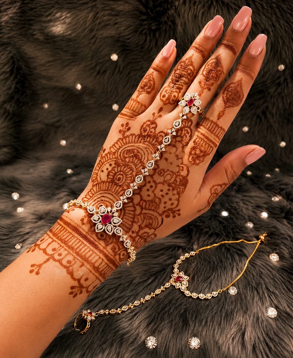 AD Diamond haath phool (2 Pcs)