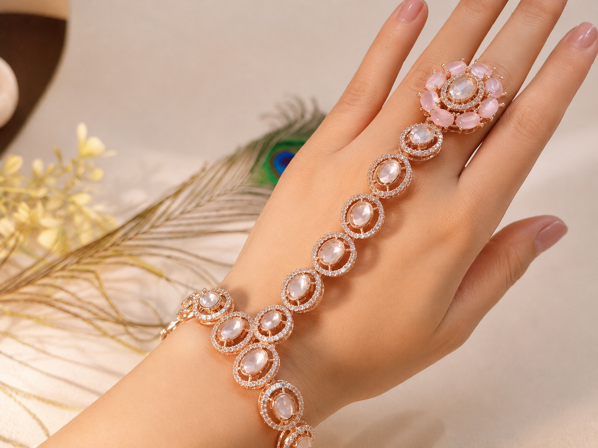 Blush Rose Quartz Haath Phool (1 pcs)
