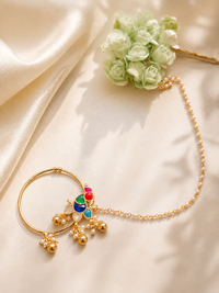 panchi Kundan nath with pearl chain