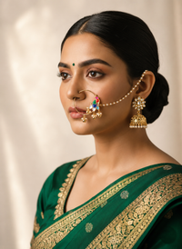 panchi Kundan nath with pearl chain