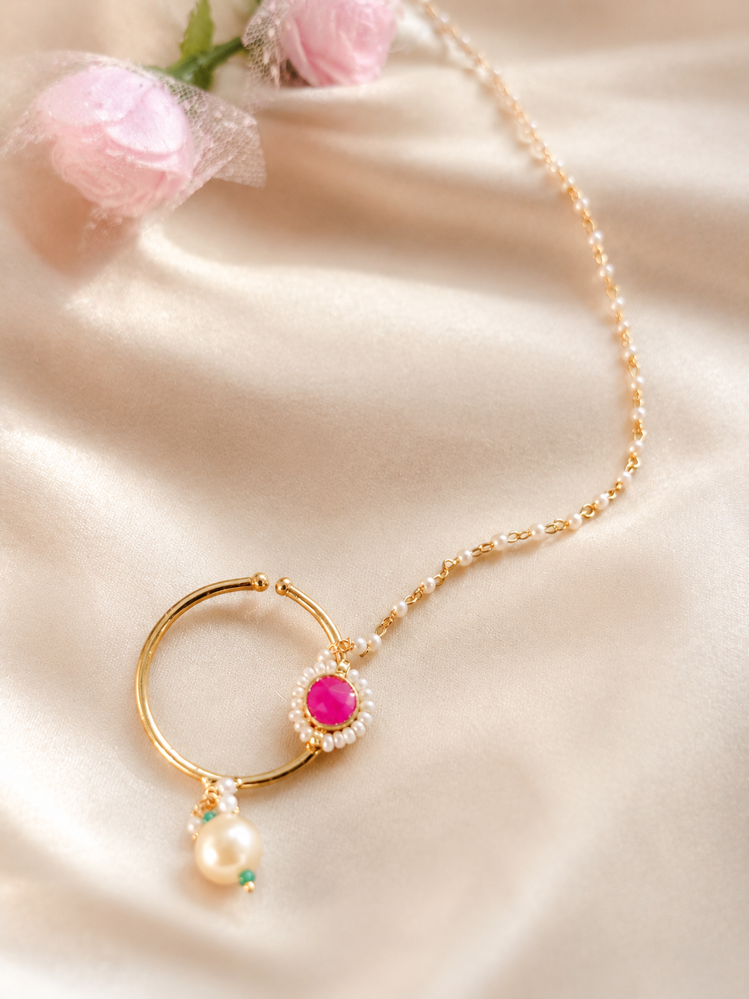 Jadau Pearl Drop Nath