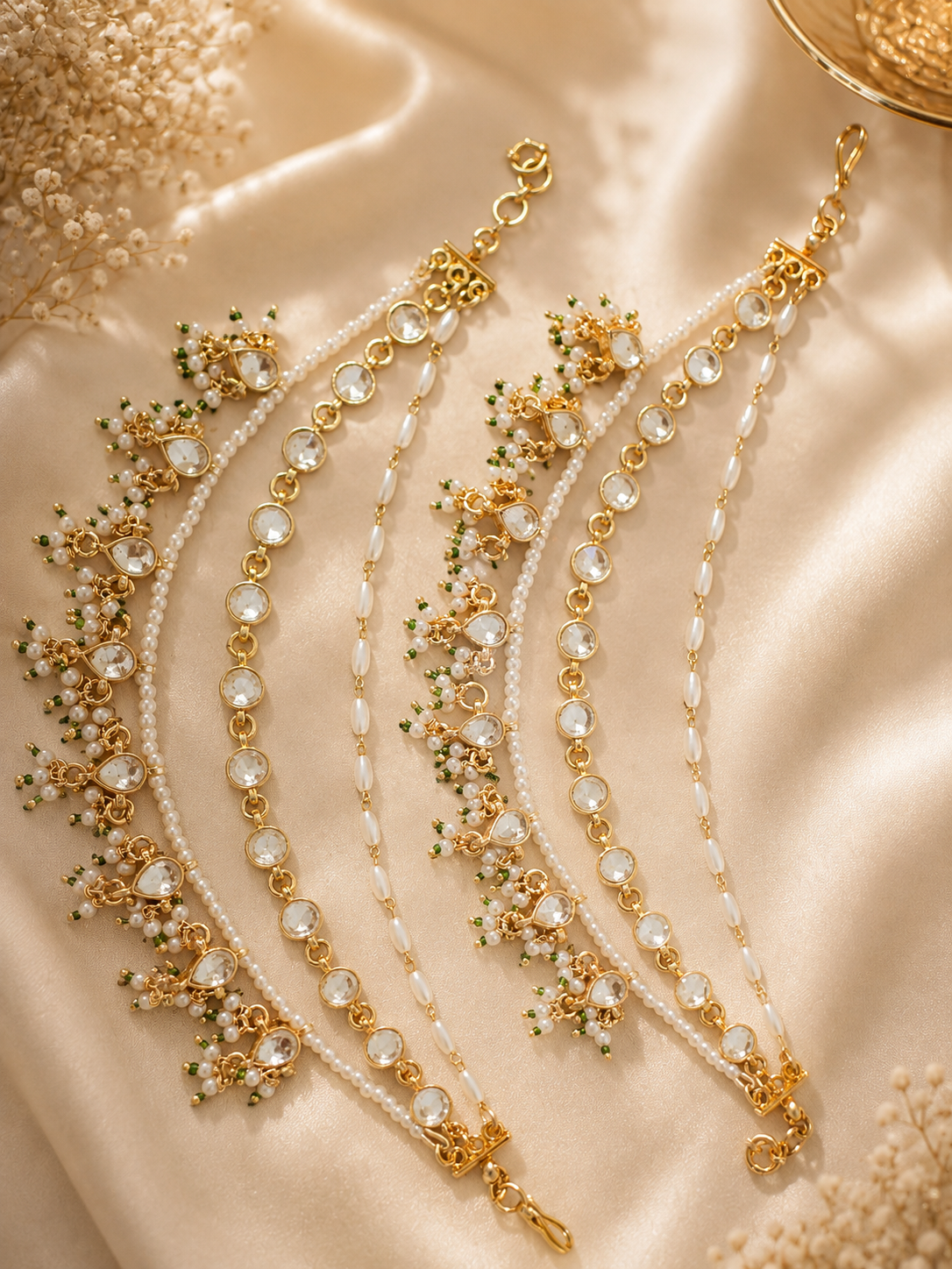 Royal Kundan Pearl Layered Ear Chain