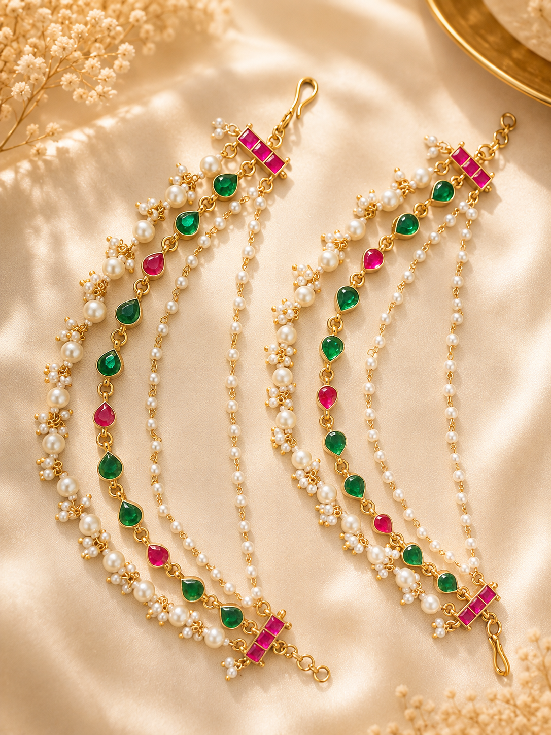 Navrangi Pearl & Jadau Layered Ear Chain