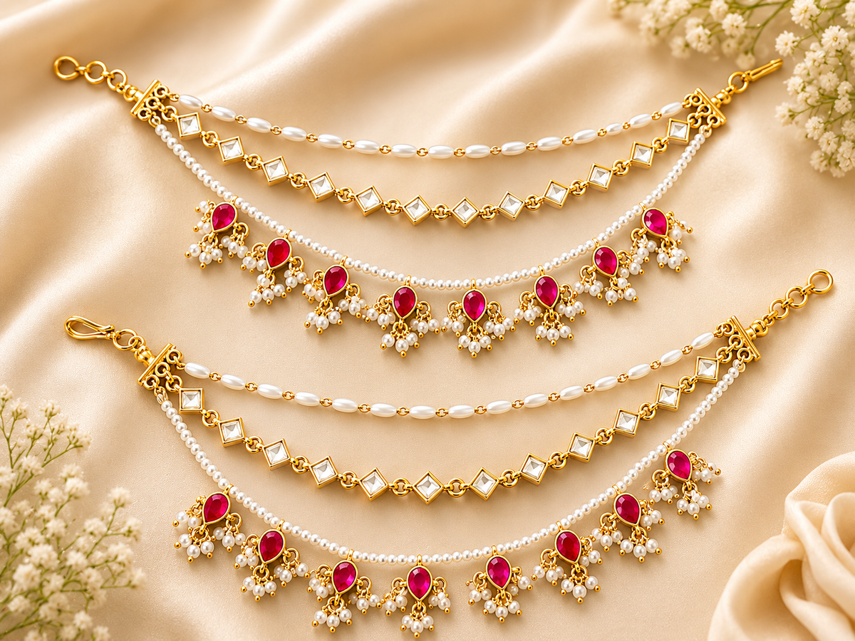 Ruby Pearl Jadau Ear Chain