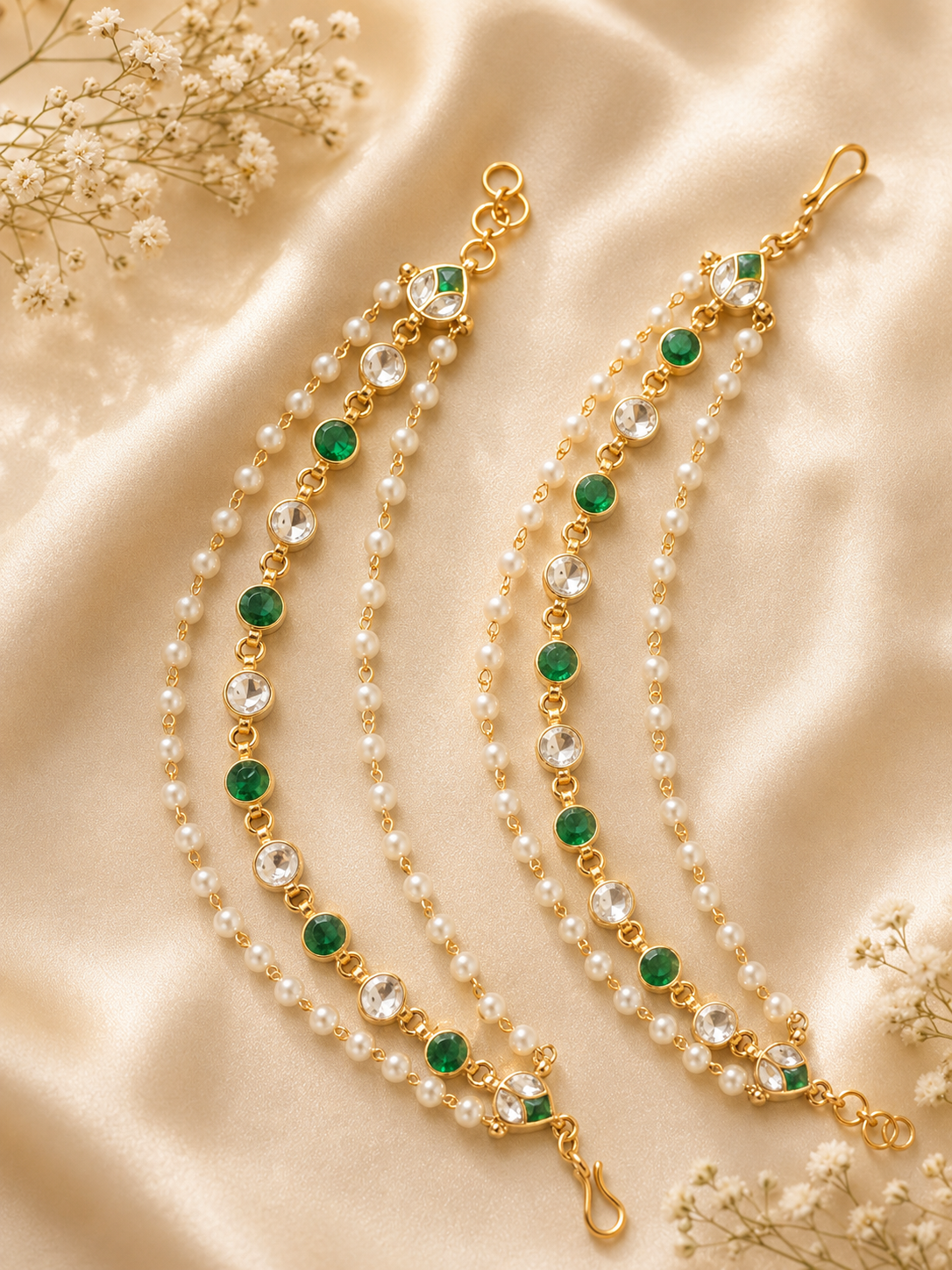 Emerald Pearl Jadau Ear Chain