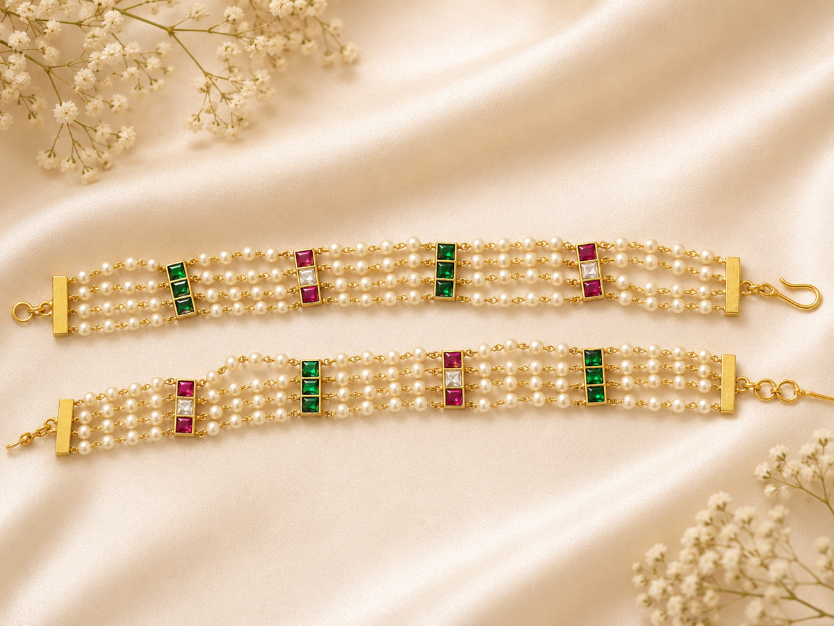 Navratan Pearl Layered Bracelet