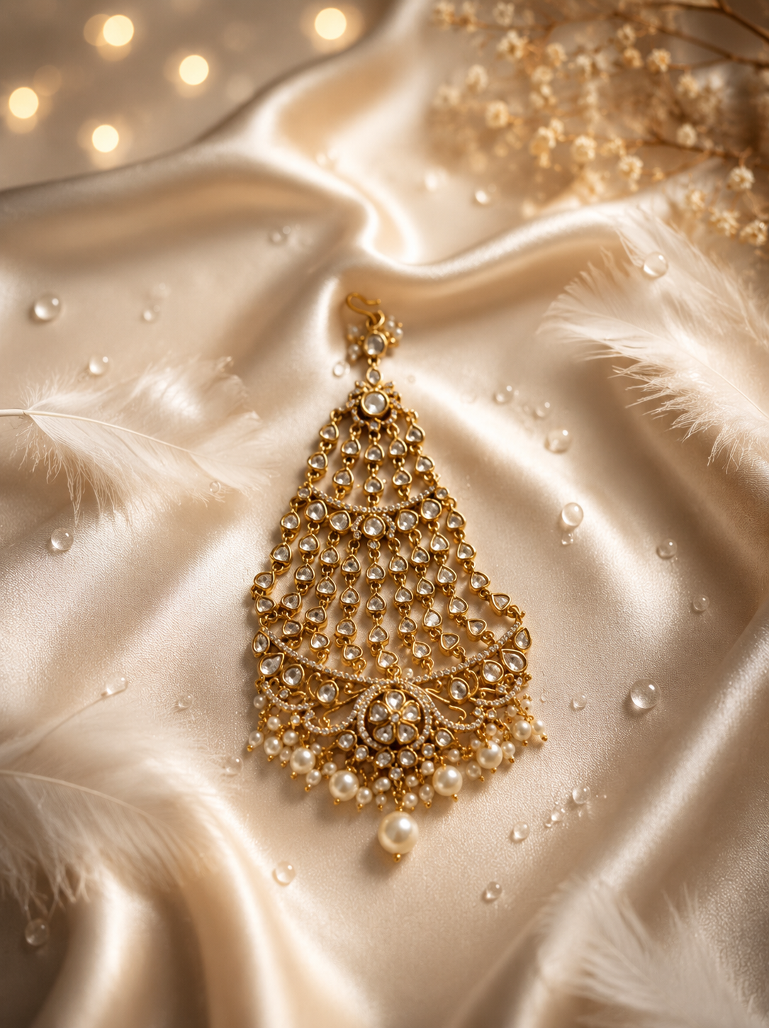 Kundan pasa with pearl bead drops