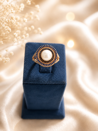 Royal Sapphire Pearl Halo Ring