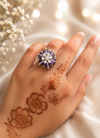 Amethyst Starburst Floral AD Diamond statement Ring