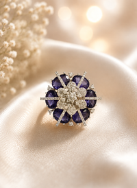 Amethyst Starburst Floral AD Diamond statement Ring