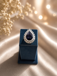 Midnight Pear shaped Halo Ring