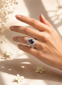 Midnight Pear shaped Halo Ring