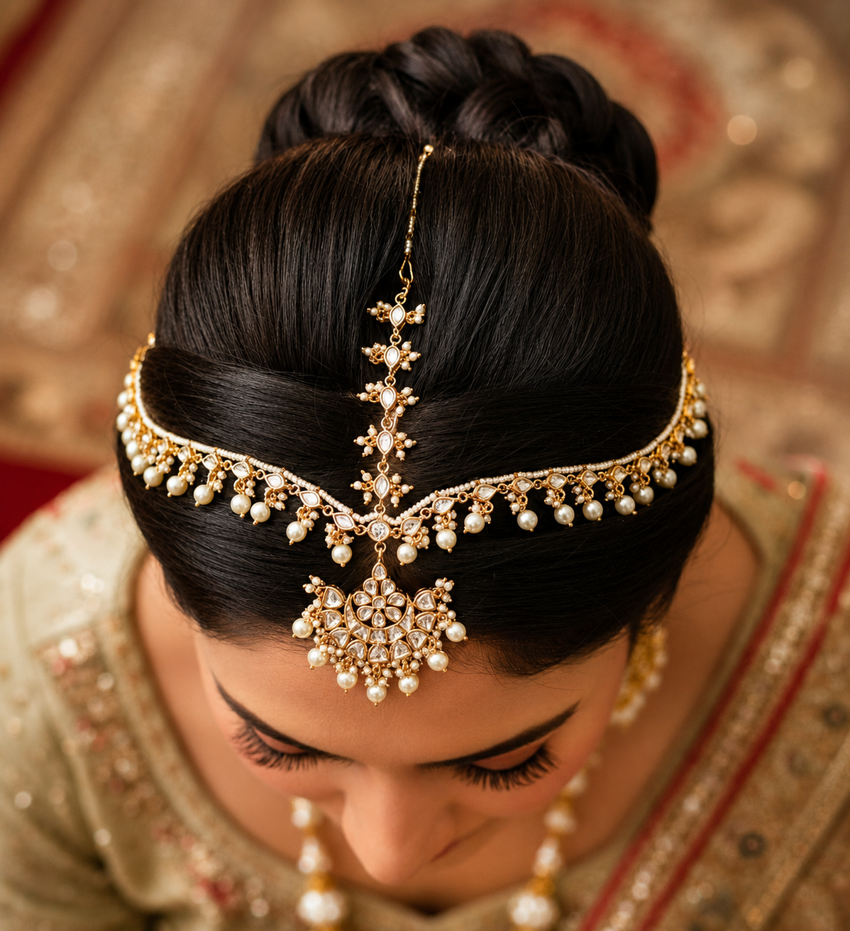 Sheeshphool Kundan and pearl maang tika