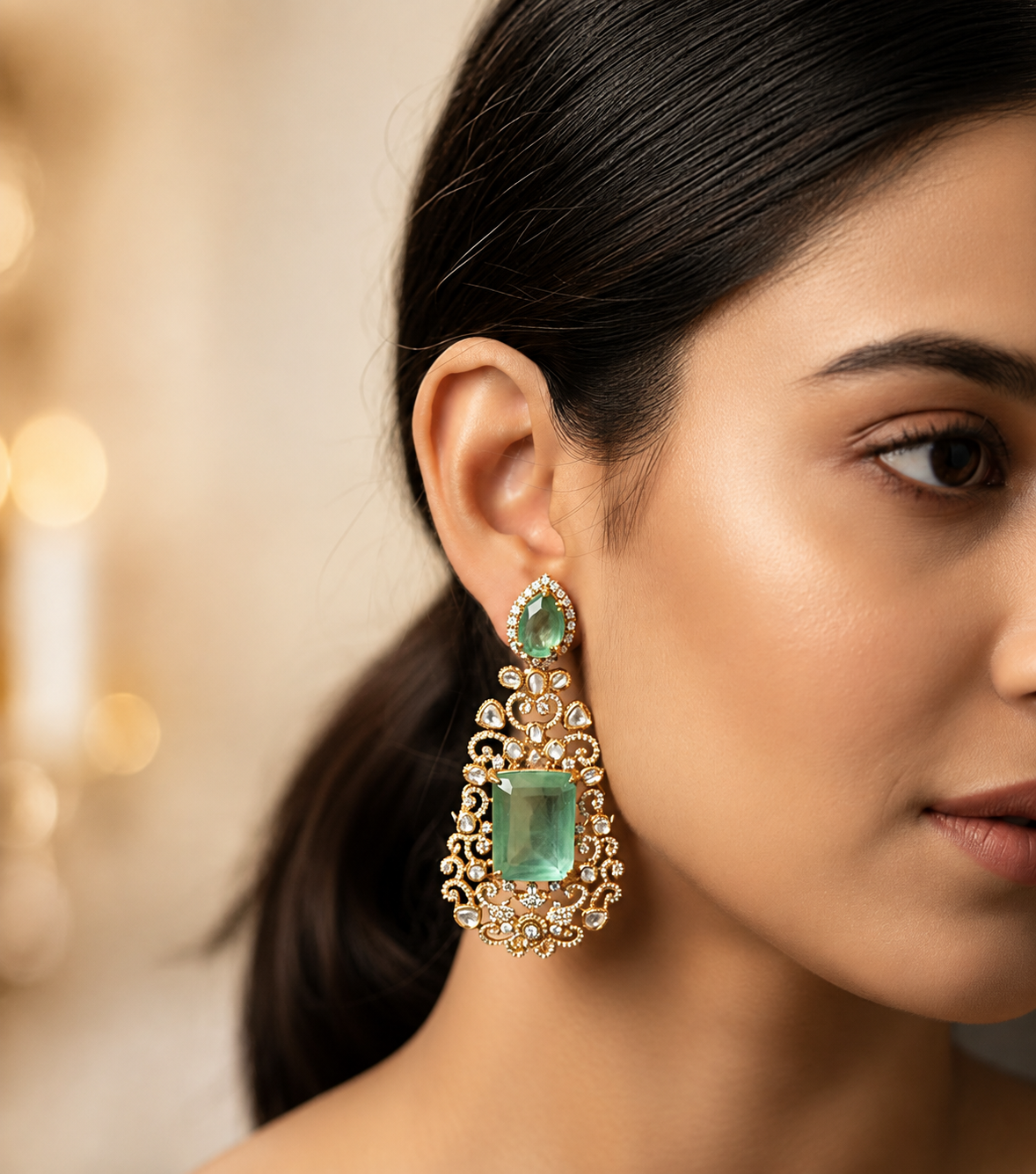 Mint Royale Polki Stone and AD Diamond Earrings
