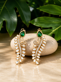 Emerald Vine Kundan Earrings with AD Diamond