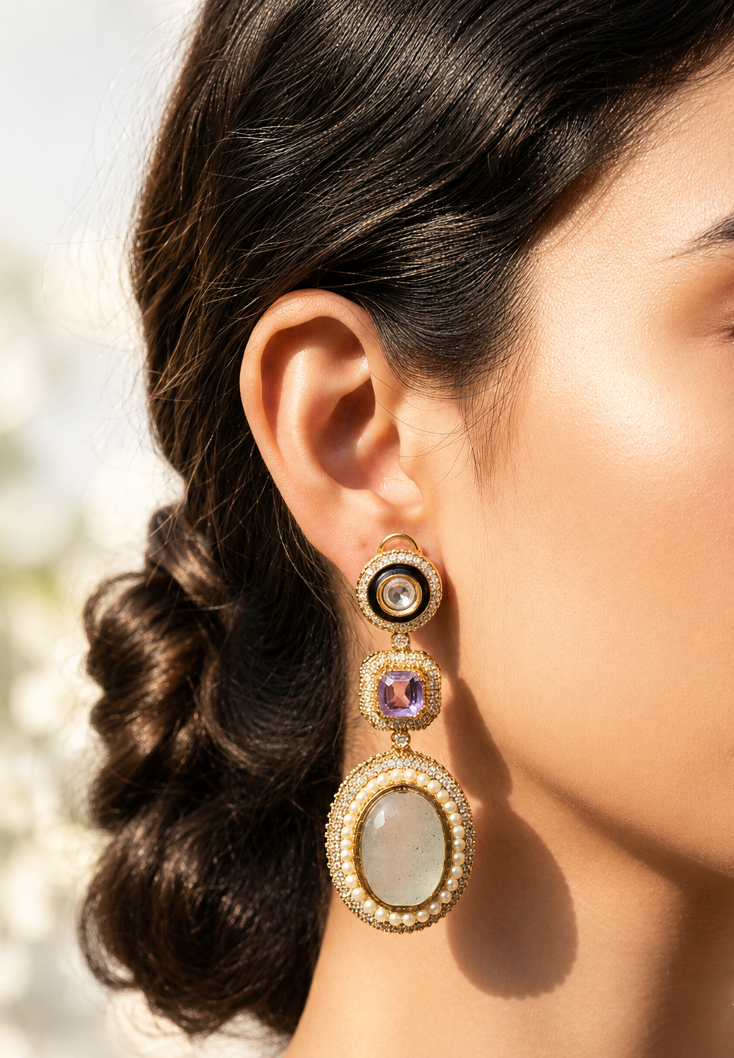Ivory Amethyst Pearl Drop Earrings