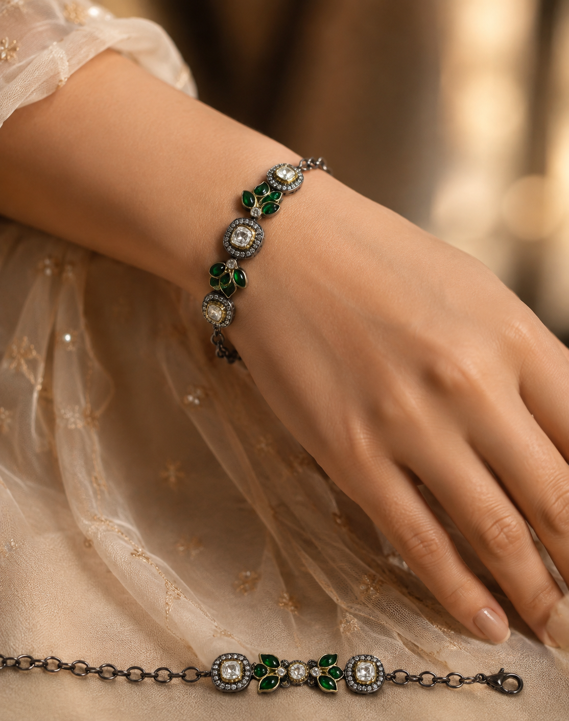 Bloom Oxidized and AD Diamond Bracelet