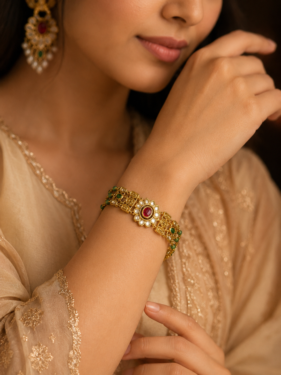 Royal Heritage Floral Bracelet with Emerald Accents