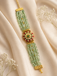 Royal Multi-Strand Green Beaded Jadau Bracelet