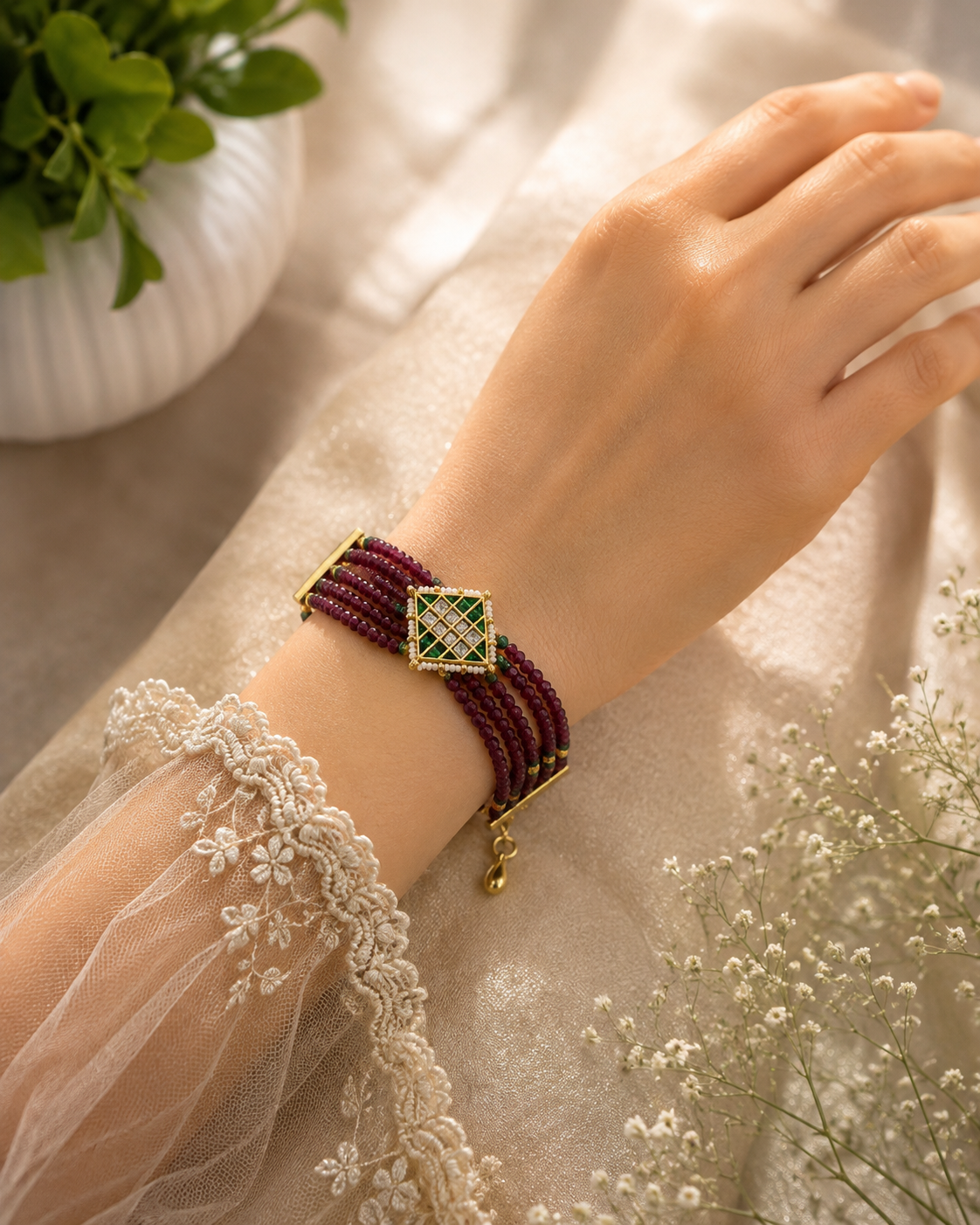 Ruby Royale Jadau Beaded Bracelet