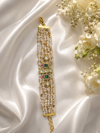 Royal Emerald Pearl Multi-Strand Jadau Bracelet