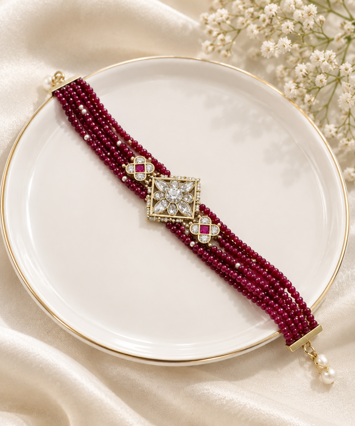 Royal Ruby Bloom Kundan Bracelet