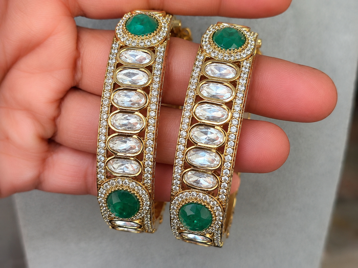 Emerald Kundan Crystal Bangles