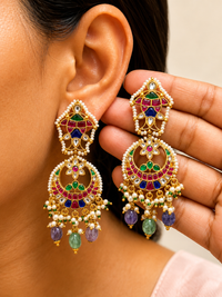 Navratna Jadau Chandbali Earrings