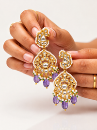 Royal Purple jadau Pearl Chandelier Earrings