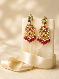 Mint & Ruby Meenakari Jadau Chandelier Earrings
