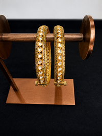 Classic Polki Kundan Antique Gold Bangles (Pair)