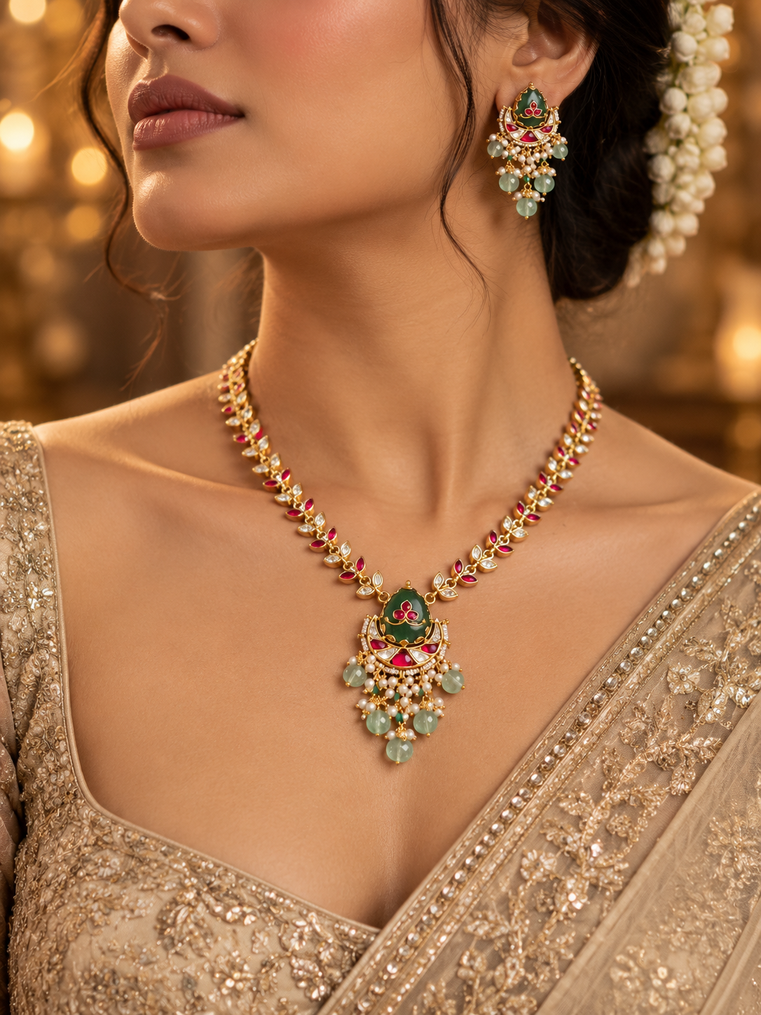 Meher Emerald Kundan Necklace Set