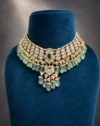 Jadau monopoly necklace with green beads and pearls