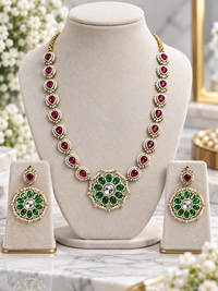 Emerald Ruby Floral Necklace Set