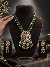Jadau Polki long necklace with matching jhumka earrings