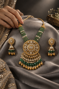 Jadau Polki long necklace with matching jhumka earrings