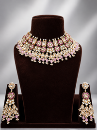 Pink Polki choker necklace set