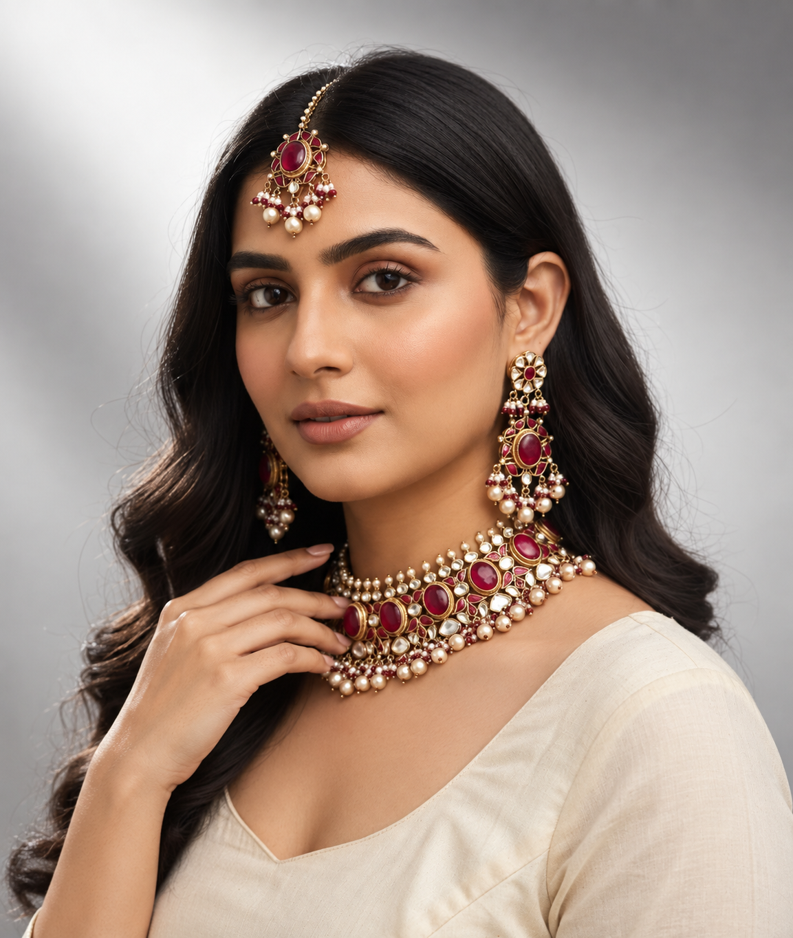 Ruby polki choker necklace set