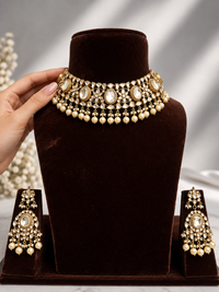 Polki choker necklace set with matching drop earrings