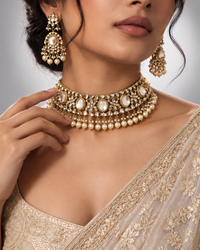 Polki choker necklace set with matching drop earrings