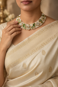 Jadau piece khako moti necklace