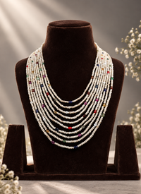 Navratna real beads and fresh water pearl Mala (Basra tone)