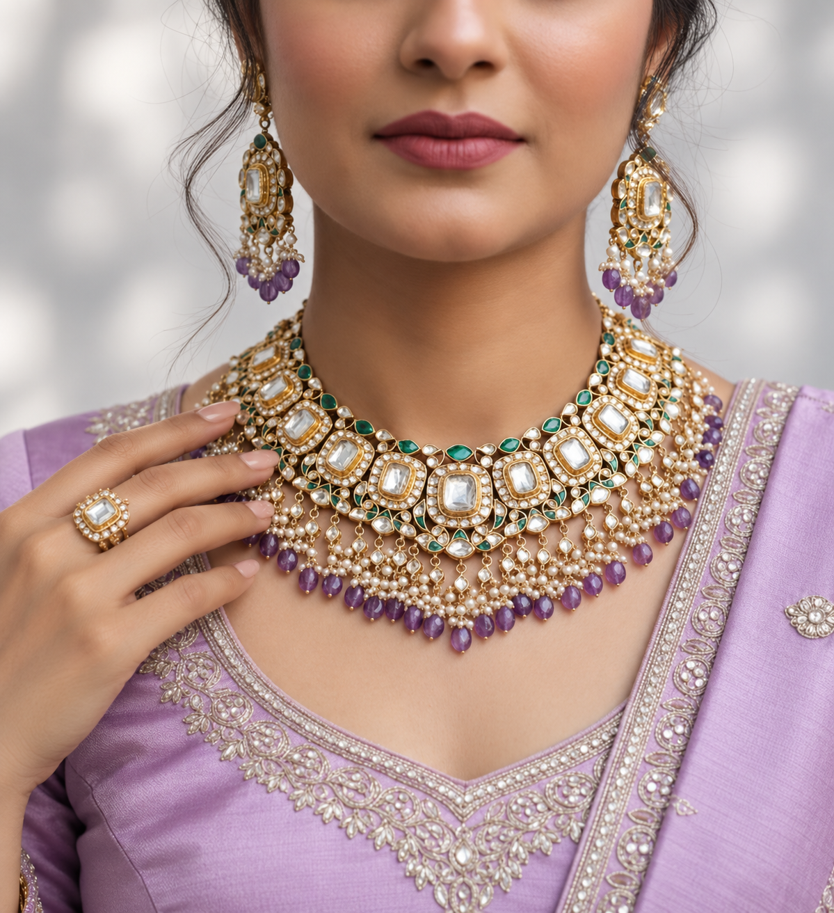 Amethyst Emerald Jadau Choker Set